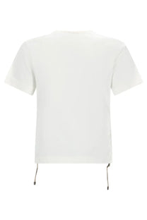 Burberry women’s festival shirt white short-sleeved cotton t-shirt with drawstrings at the hem front view