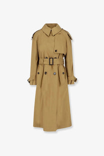 Burberry women’s Fitzrovia trench brown tan trench coat with belted waist structured shoulders and double-breasted front