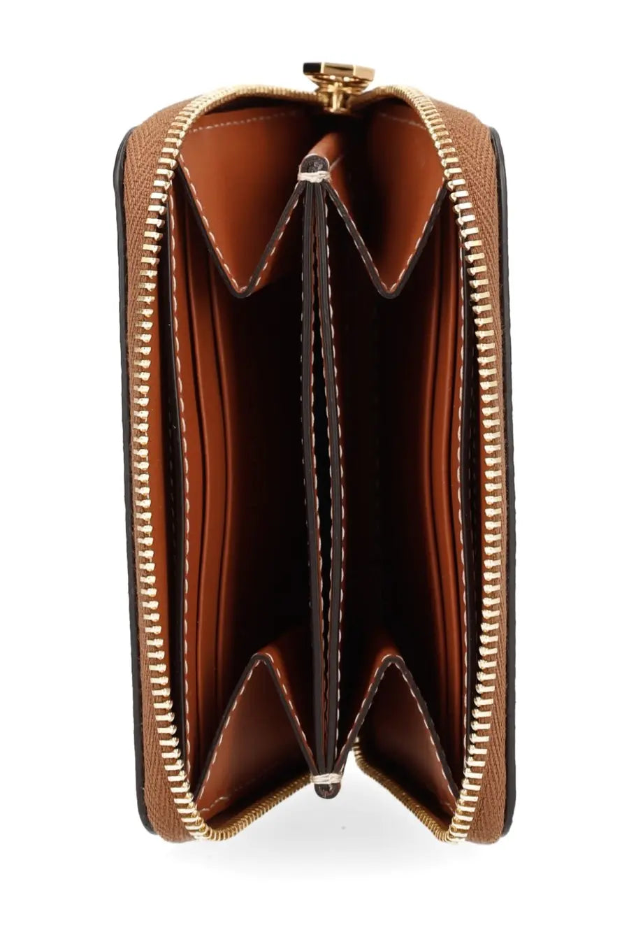 Burberry women’s portafoglio check beige brown leather wallet with gold-toned zipper and contrast stitching