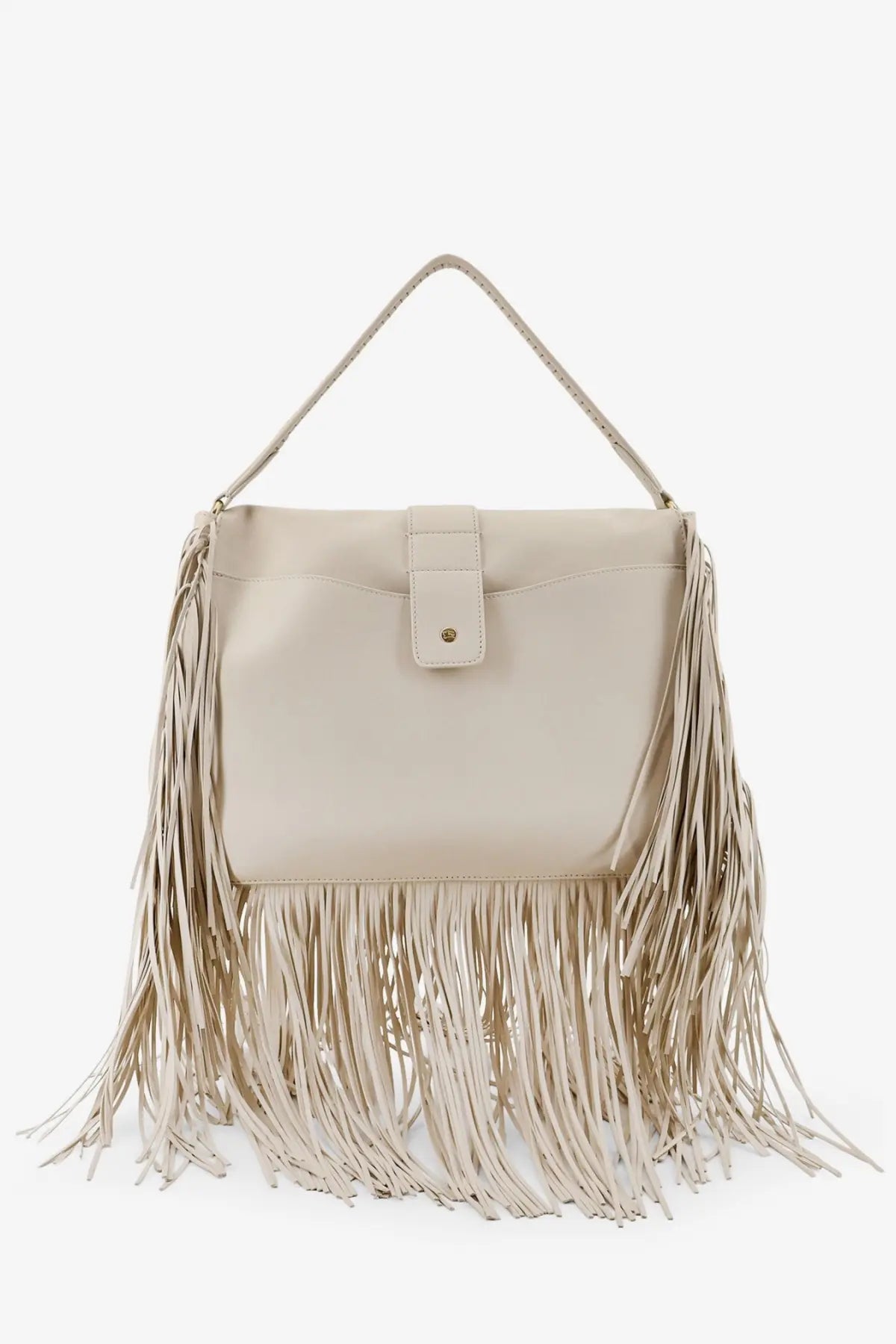 Beige leather fringe burberry women’s rider handbag soap with single top handle and decorative metal clasp