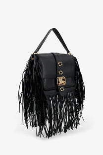 Burberry women’s rider black leather shoulder bag with gold-tone hardware and distinctive logo clasp