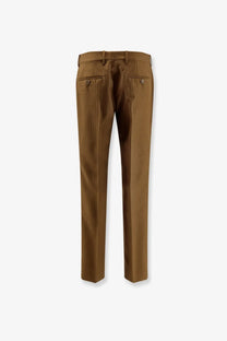 Brown pinstripe burberry womens shelley wool and mohair trousers with tailored fit and buttoned back pockets back view