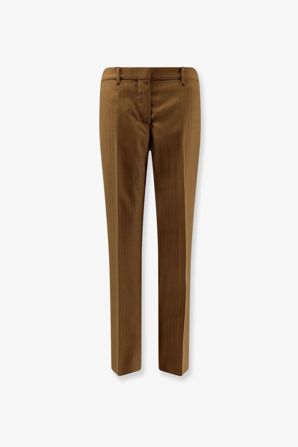 Burberry women’s brown tailored wool and mohair trousers with a sleek straight-leg cut and subtle vertical stitching
