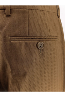 Burberry women’s shelley brown wool and mohair trousers with tan herringbone pattern and matching button detail