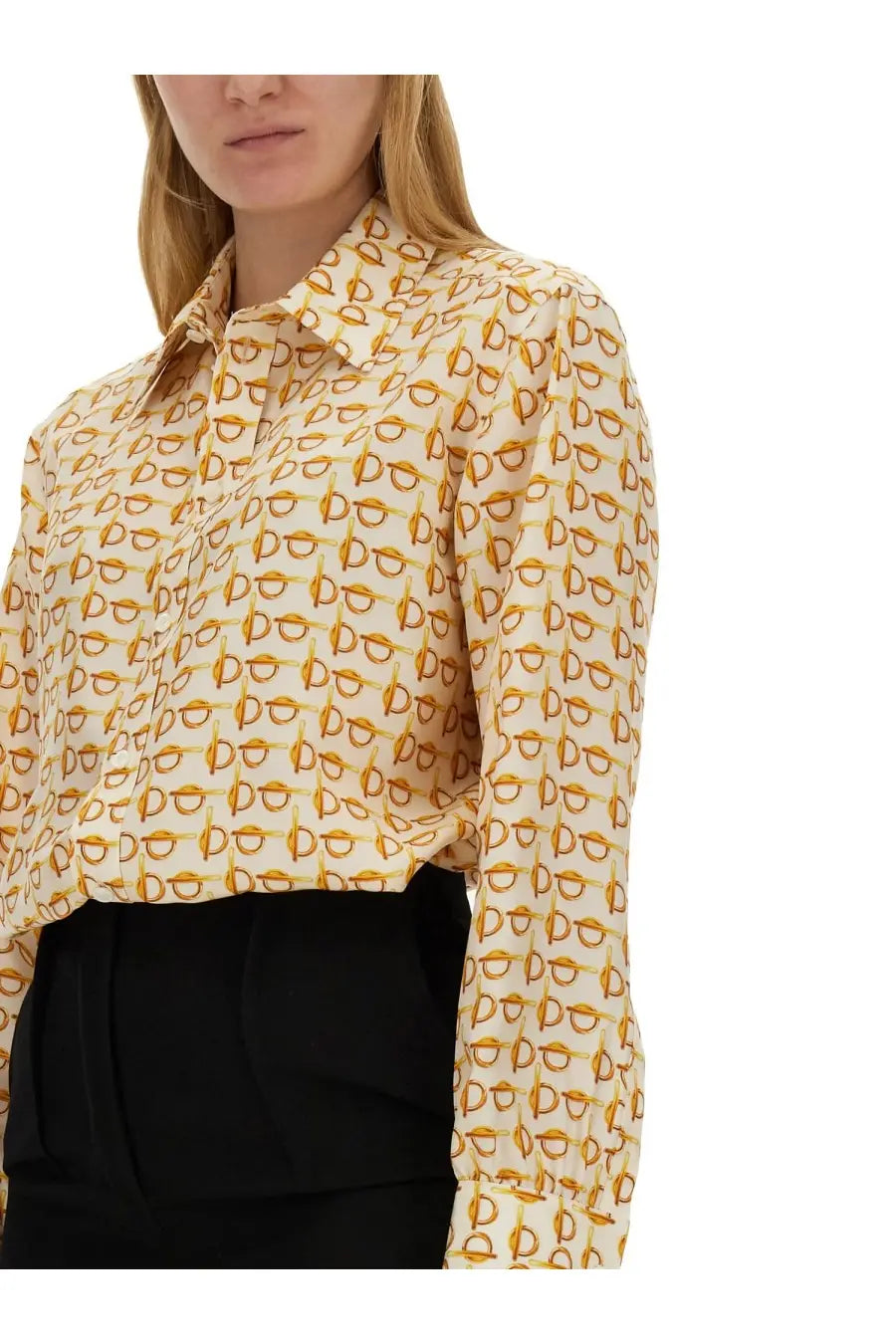 Burberry women’s beige shirt with cream fabric and gold-toned interlocking d pattern made of lightweight material