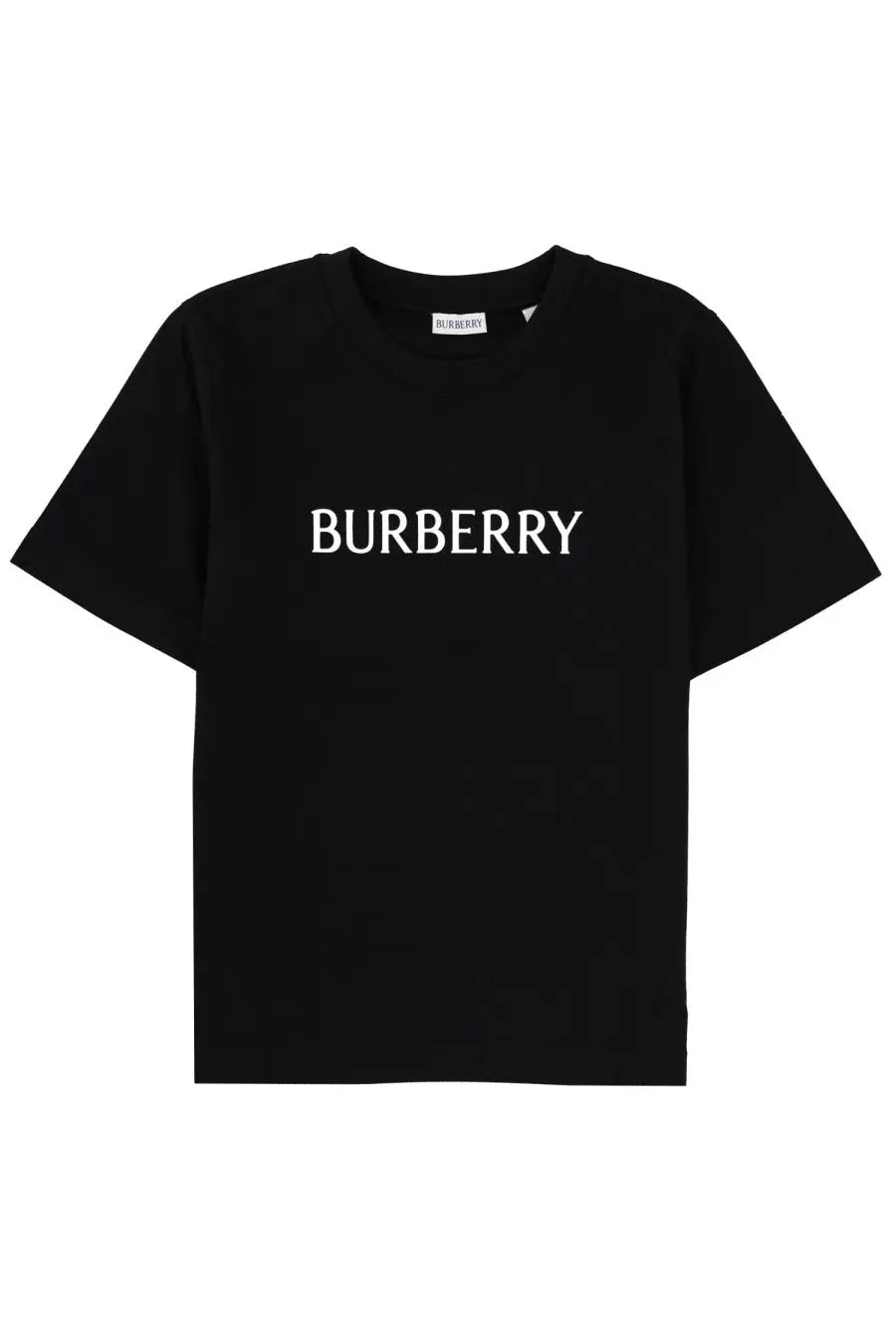 Black burberry women’s shirt featuring a white burberry logo across the chest in a comfortable t-shirt material