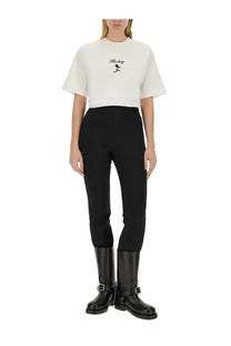 White Burberry women’s short-sleeved shirt with embroidered logo and rose design on the chest