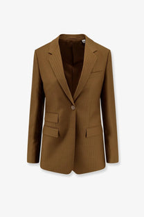 Burberry women’s siora tailored camel blazer with subtle pinstripe pattern made of wool and mohair brown