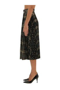 Burberry women’s squared skirt multicolor black and beige plaid pleated midi skirt in wool blend fabric
