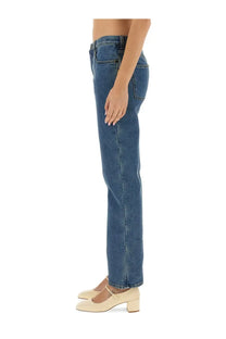 Burberry women’s blue denim jeans with straight fit and classic five-pocket design in cotton material