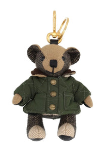 Burberry womens thomas bear charm multicolor featuring an olive green quilted jacket teddy bear keychain with gold clasp