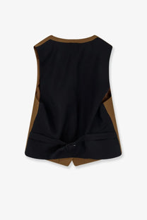 Burberry women’s warren black and tan wool and mohair sleeveless vest with tied waist detail in brown