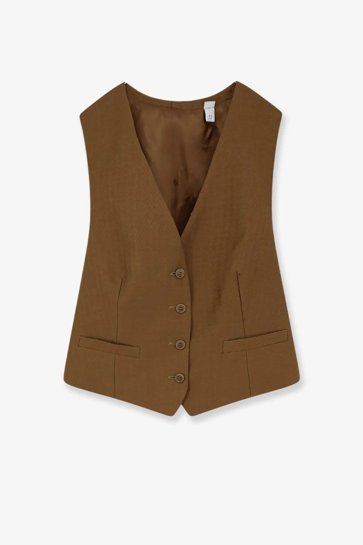 Burberry women’s brown warren wool and mohair vest with v-neckline and four matching front buttons