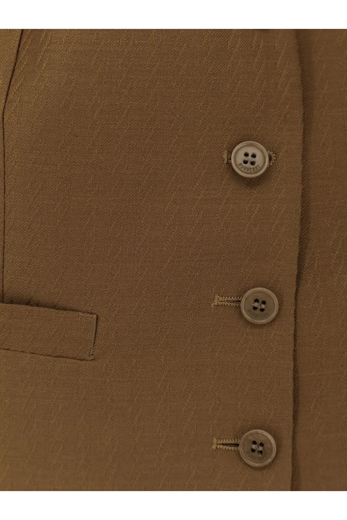 Tan woolen blazer with matching four-hole buttons from burberry women’s warren wool and mohair vest brown collection