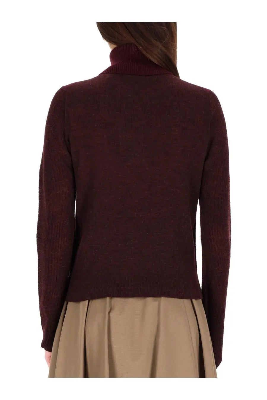 Burberry women’s wool blend pullover red turtleneck sweater with soft ribbed texture and long sleeves