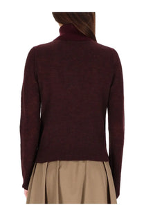 Burberry women’s wool blend pullover red turtleneck sweater with soft ribbed texture and long sleeves