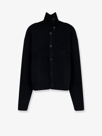 Tonywack Men's Button up Ribbed Wool and Cotton Cardigan Black