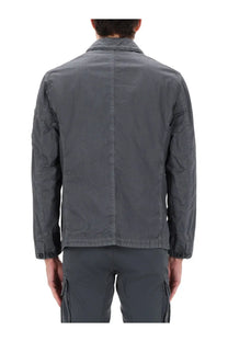 Dark gray slightly textured cotton jacket with classic collar and buttoned cuffs in c.p. company men’s blazer fili grey