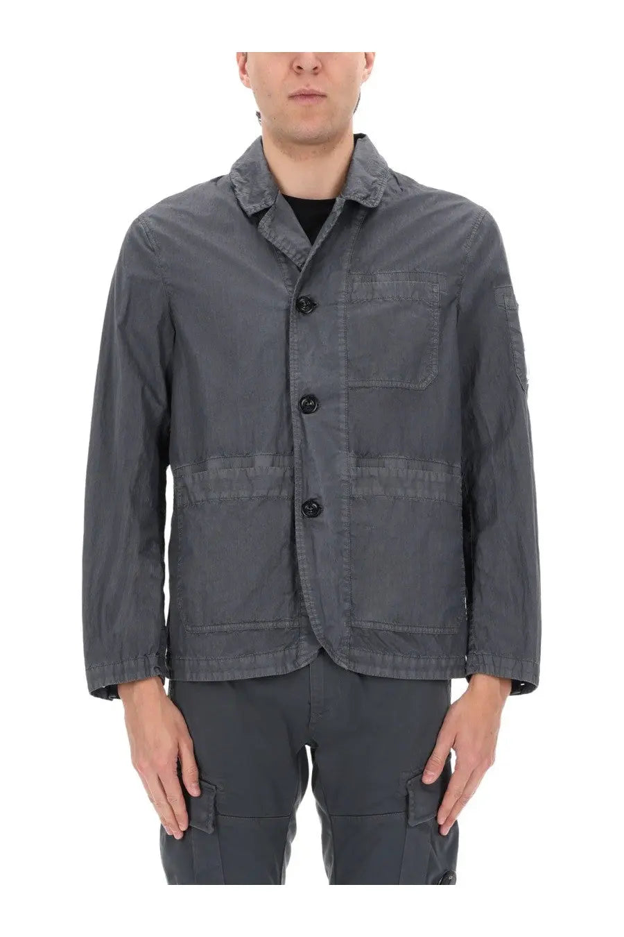C.p. company men’s blazer fili grey dark gray utility jacket with black buttons and multiple pockets
