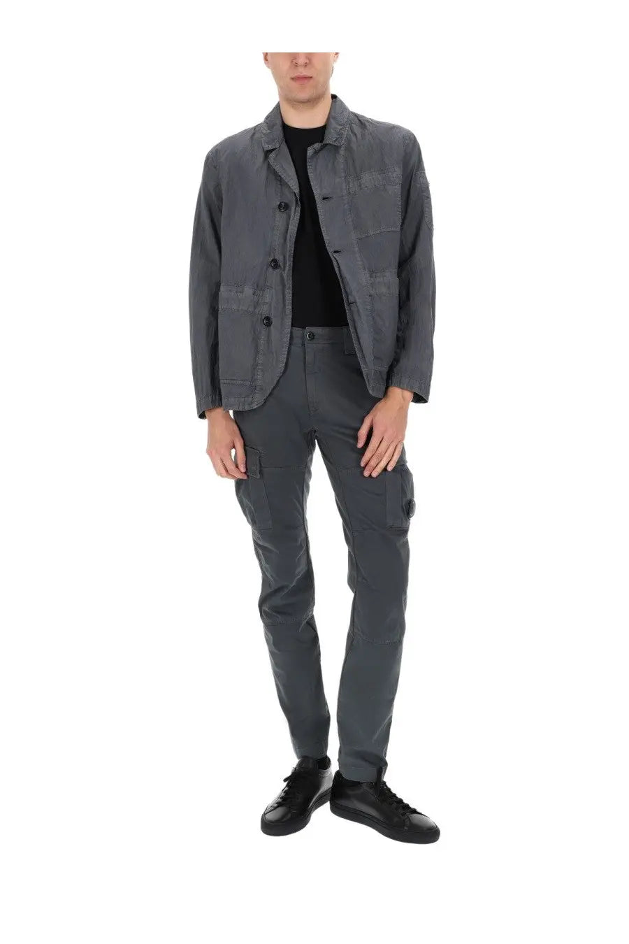 Dark gray utility jacket with button closures and cargo pockets c.p. company men’s blazer fili grey