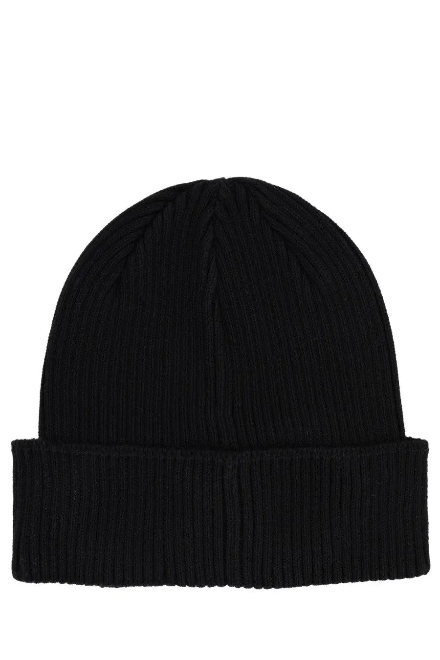 Black ribbed knit beanie with folded cuff c.p. company men’s cap black made from warm fabric