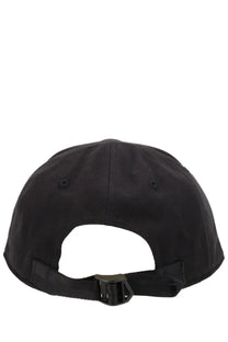 Black c P company men’s baseball cap in gabardine di cotone with adjustable strap and plastic buckle shown from the back