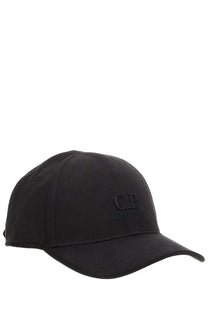 Black C.P. Company men’s gabardine cotton baseball cap with subtle embroidered logo