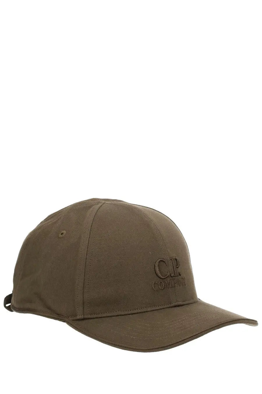 Olive green cotton baseball cap with subtle embroidered cp logo from c.p. company men’s gabardine di cotone collection