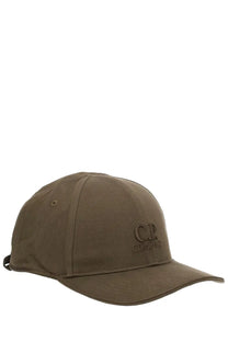Olive green cotton baseball cap with subtle embroidered cp logo from c.p. company men’s gabardine di cotone collection