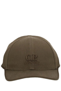 Olive green cotton gabardine baseball cap with embroidered c.p. logo from c.p. company men’s cappello collection