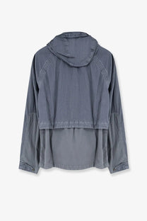 C.p. company men’s cated cotton blend grey hooded jacket with layered two-piece design and subtle seam detailing