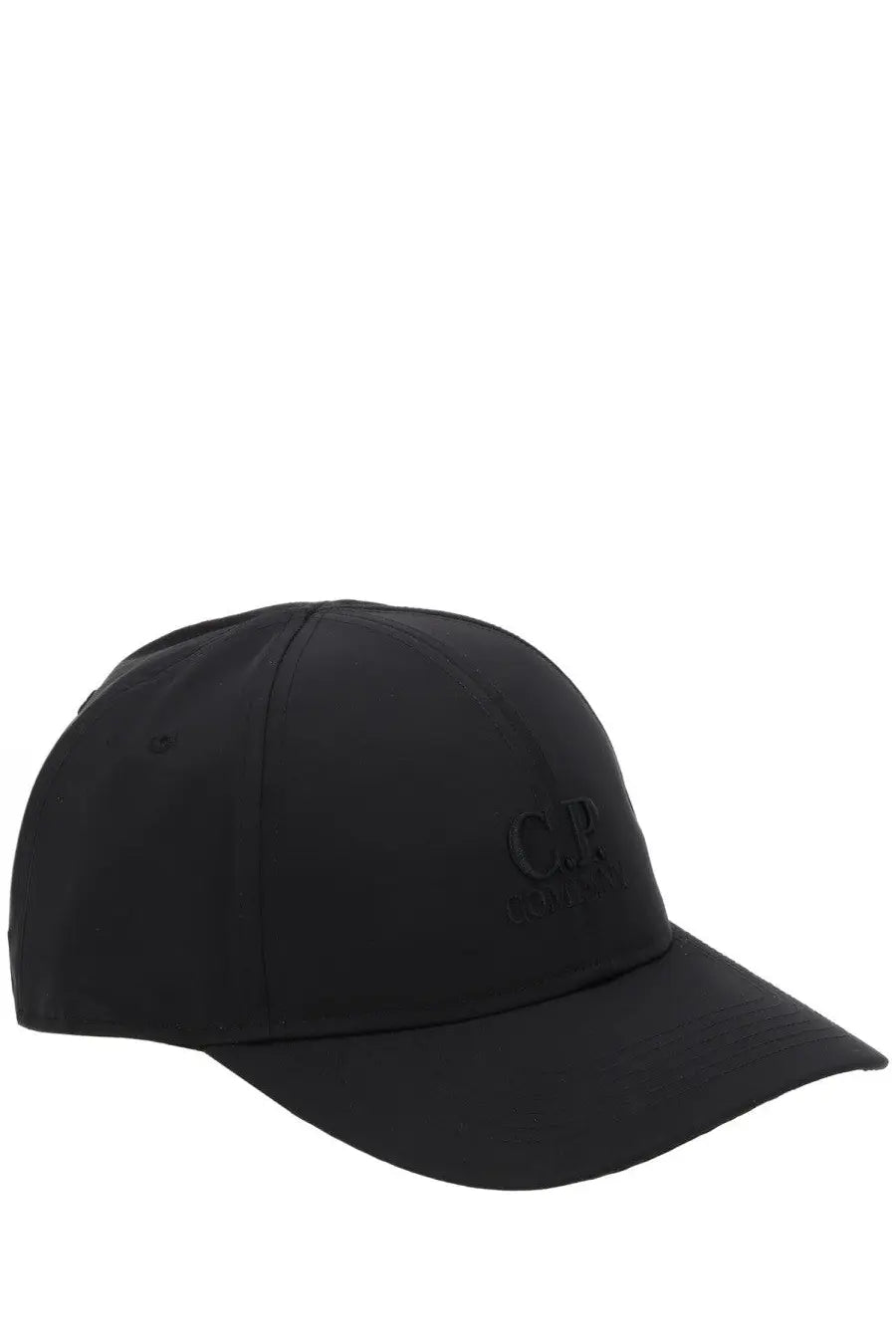 C.P. Company men’s black chrome baseball cap with subtle embroidered logo on the front made of high-quality fabric