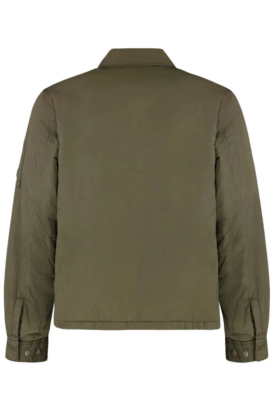 C.P. Company men’s olive green quilted chrome overshirt jacket with buttoned cuffs and a collar