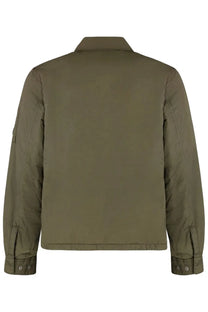 C.P. Company men’s olive green quilted chrome overshirt jacket with buttoned cuffs and a collar