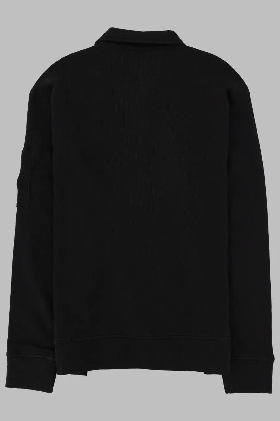 Black cotton c.p. company men’s felpa con colletto polo zip jacket with collar and patch pocket on left sleeve