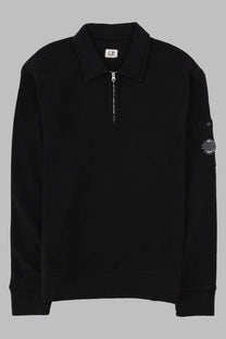 Black c.p. company men’s felpa con colletto polo zip sweatshirt in black with zip collar and logo detailing