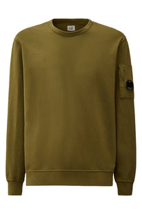 Olive green c.p. company men’s felpa con patch sweatshirt featuring a front patch design in soft fabric