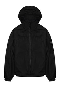 Black hooded jacket with sleek minimalist design and subtle sleeve branding from c.p. company men’s giacca metropolis