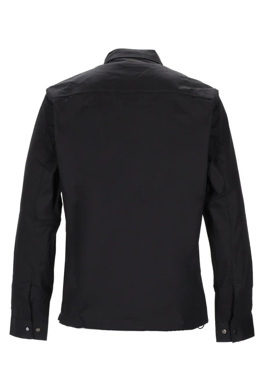 Black long-sleeved button-up shirt with classic collar and subtle stitching details from c.p. company mens giacca metropolis overshirt