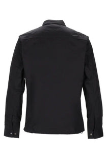 Black long-sleeved button-up shirt with classic collar and subtle stitching details from c.p. company mens giacca metropolis overshirt