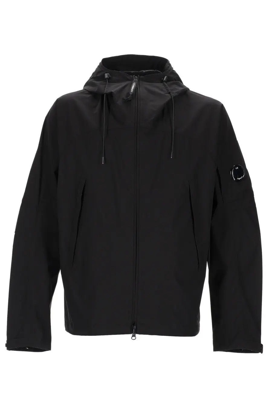 Black c.p. company men’s giacca pro tek jacket featuring protective textile design in black color