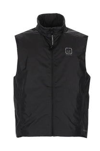 Black cp company men’s gilet con sleeveless vest with high collar and full-length zipper in black