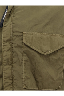 C.P. Company men’s olive green nylon quilted shirt jacket with diagonal flap pocket and matching stitching