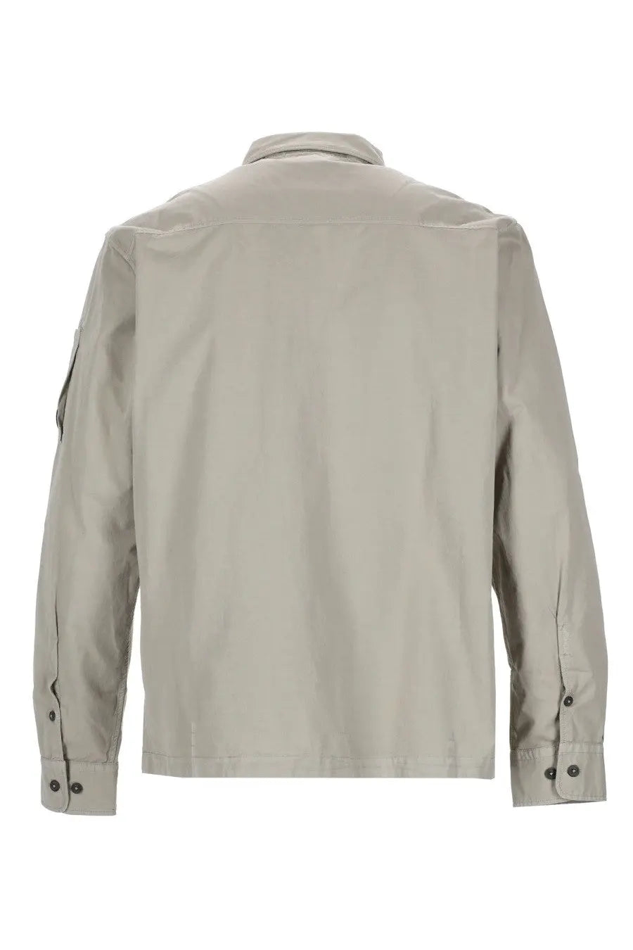 C.p. company men’s beige long-sleeved overshirt with subtle stitching and dark buttons in con zip grey style