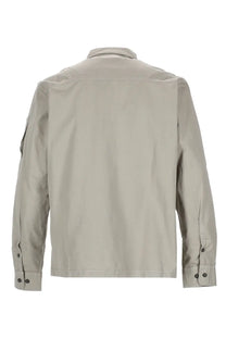 C.p. company men’s beige long-sleeved overshirt with subtle stitching and dark buttons in con zip grey style