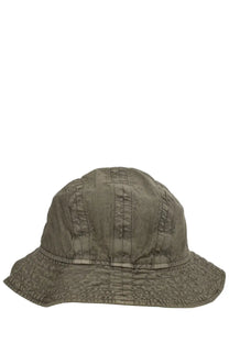Olive green c.p. company men’s panama bucket hat with subtle textured pattern and stitched seams