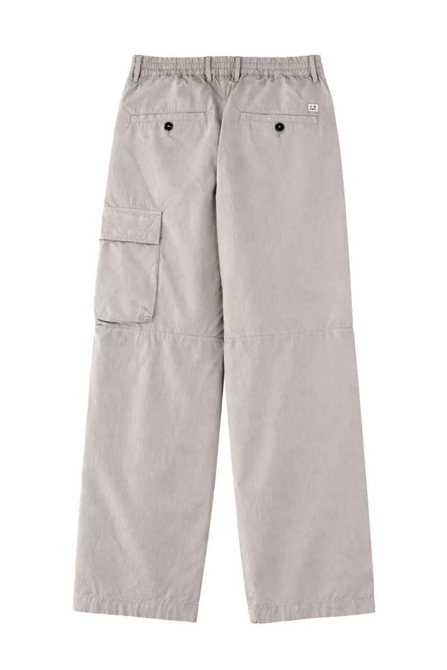 Beige c.p. company men’s pantalone cargo pants with elastic waistband and flap pockets for casual wear