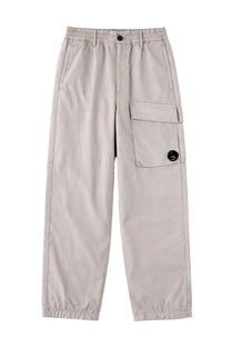 C.p. company men’s pantalone cargo con patch beige cargo pants with elastic waistband and black button accents