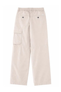 Beige cargo pants with elastic waistband and black buttoned pockets from c.p. company men’s pantalone cargo con patch