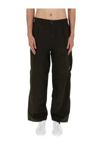 Dark olive c.p. company men’s pantalone cargo pants with relaxed fit large side pockets and subtle thigh branding